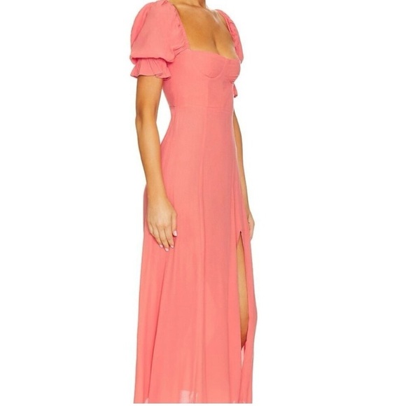 WeWoreWhat Puff Sleeve Midi Dress in Coral - Picture 3 of 11